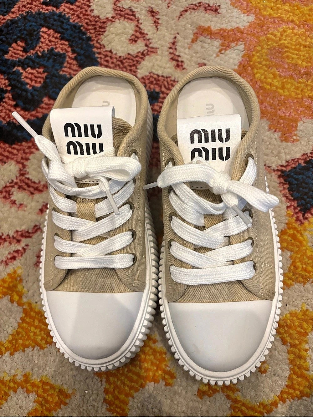 Canvas Slides Sneakers Beige & White  fit size 9